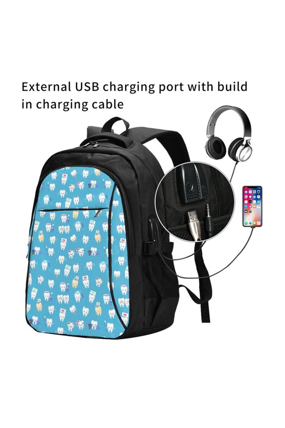 Healthy And Ill White Teeth Print Travel Laptop Backpack,Slim Sturdy Laptops Backpack with USB Charging Port, Water Resistant College School Computer Bag