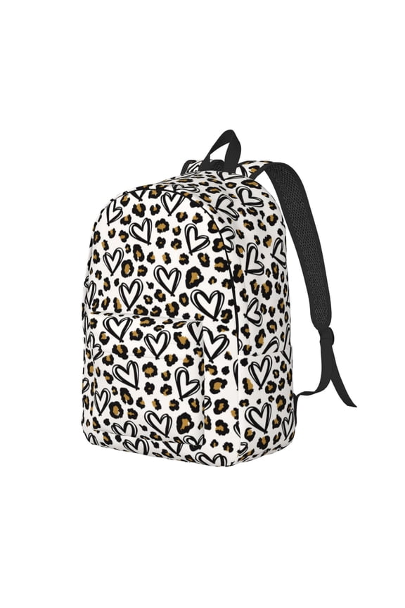 Heart Leopard Print Canvas Backpack for Women & Men Retro Aesthetic Rucksack Basic Backpack for High School/College Students Travel Laptop Bag