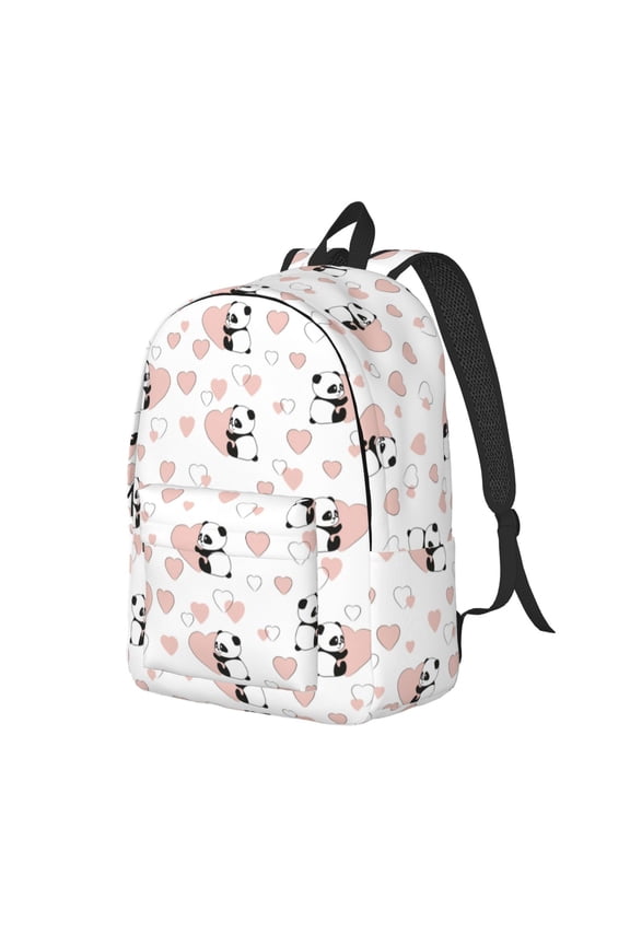 Heart Panda Print Canvas Backpack for Women & Men Retro Aesthetic Rucksack Basic Backpack for High School/College Students Travel Laptop Bag