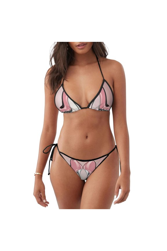 High Heel Shoes Butterfly Pattern Women's Two Piece Bikini Swimsuit - Adjustable Tie Bikini Set Sexy & Comfortable Beach Swimwear