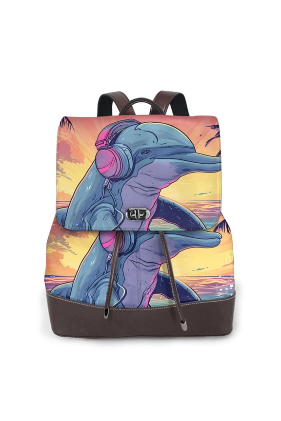 Hip-Hop DJ Dolphin Pattern Womens Backpack Purse Leather Backpack Purse for Women Travel Fashion Backpack Designer Ladies Shoulder Bags