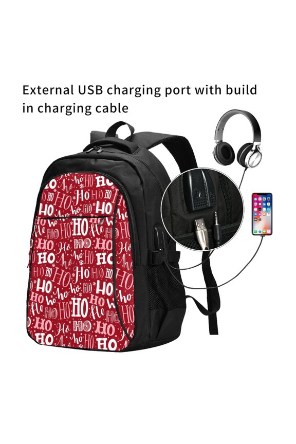Ho Funny Christmas Print Travel Laptop Backpack,Slim Sturdy Laptops Backpack with USB Charging Port, Water Resistant College School Computer Bag