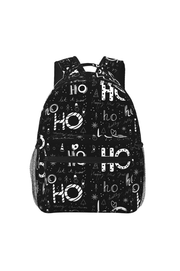 Ho-Ho-Ho 2 Print Eco-Friendly Casual Backpack, Water-Resistant Polyester Canvas Daypack with Smooth Zippers, Comfortable & Durable Travel Bag with Laptop Compartment