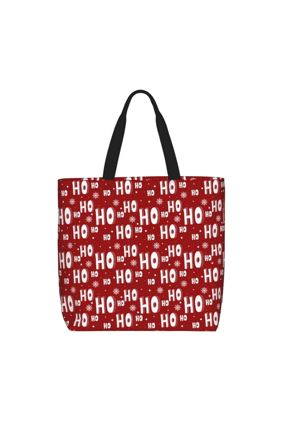Ho-Ho-Ho Print Reusable Grocery Bag Shopping Bags with Zipper Shoulder Shopping Handle Bag Suitable for Outdoor Convenient Daily Bag