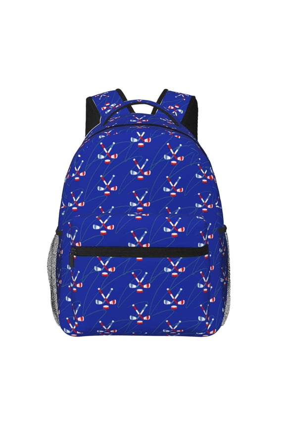 Hockey Print Eco-Friendly Casual Backpack, Water-Resistant Polyester Canvas Daypack with Smooth Zippers, Comfortable & Durable Travel Bag with Laptop Compartment