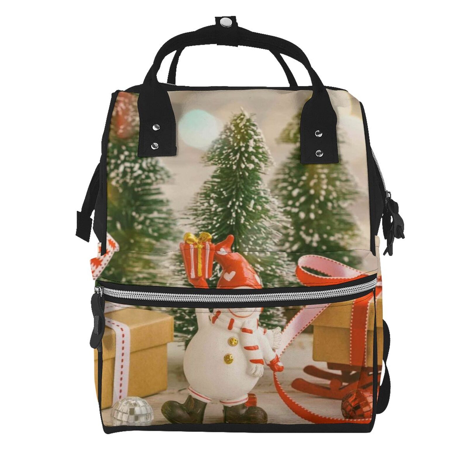 Ratiio Holiday Christmas Stars Mummy Backpack - Waterproof Twill Canvas, Large Capacity Diaper Bag with Multiple Pockets and Adjustable Straps