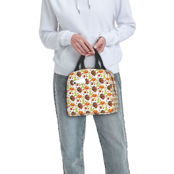 Ratiio Holiday Thanksgiving Turkey Print Lunch Bag Lunch Box Insulated Lunch Bag Adult Lunch Box for Men and Women