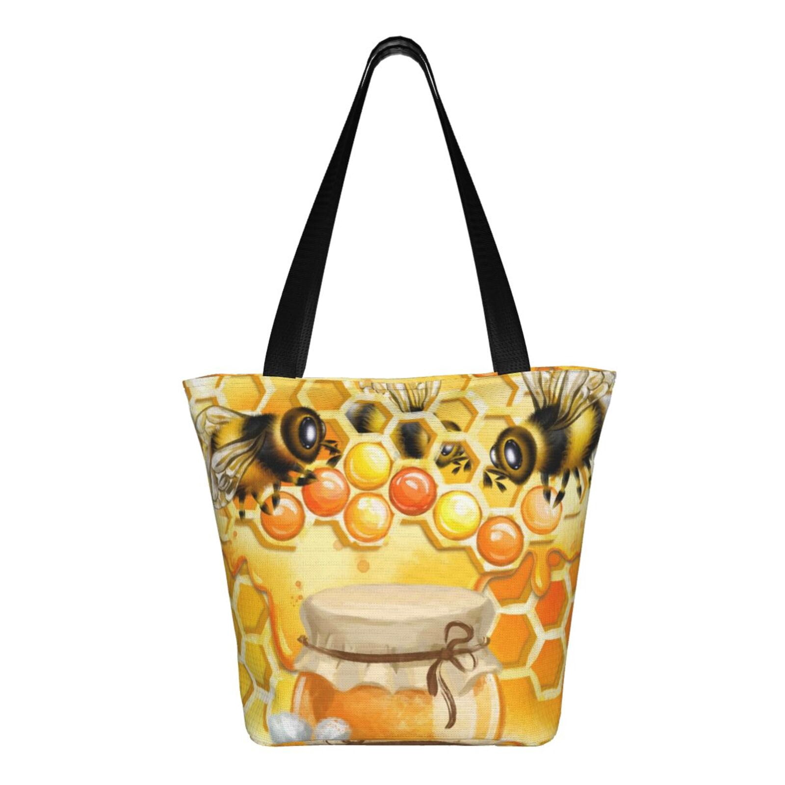Ratiio Honey Bee Print Shoulder Bag for Women, Polyester Crossbody Purse Lightweight Handbag for Daily Travel and Casual Use