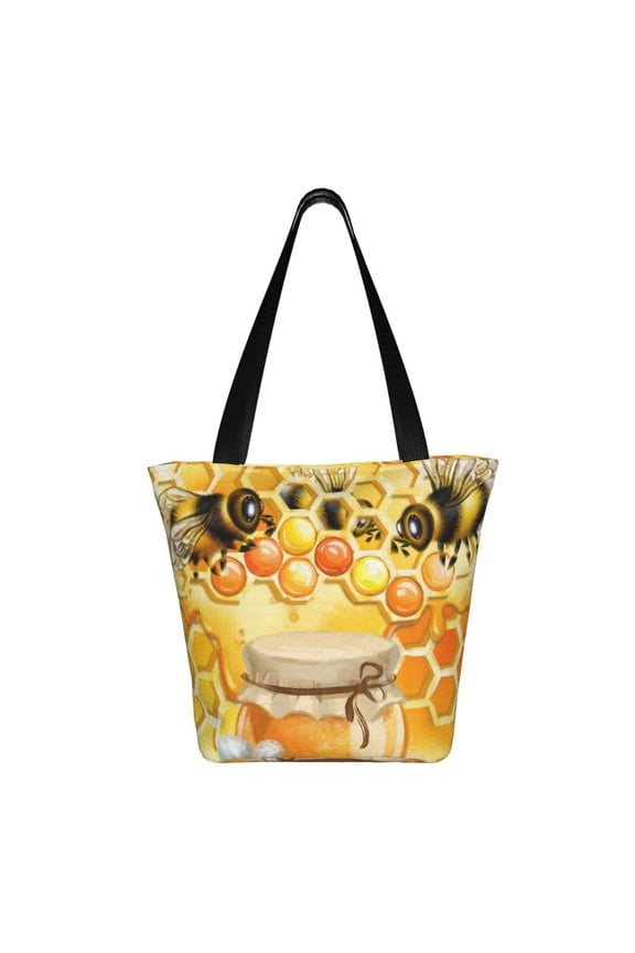 Honey Bee Print Shoulder Bag for Women, Polyester Crossbody Purse Lightweight Handbag for Daily Travel and Casual Use