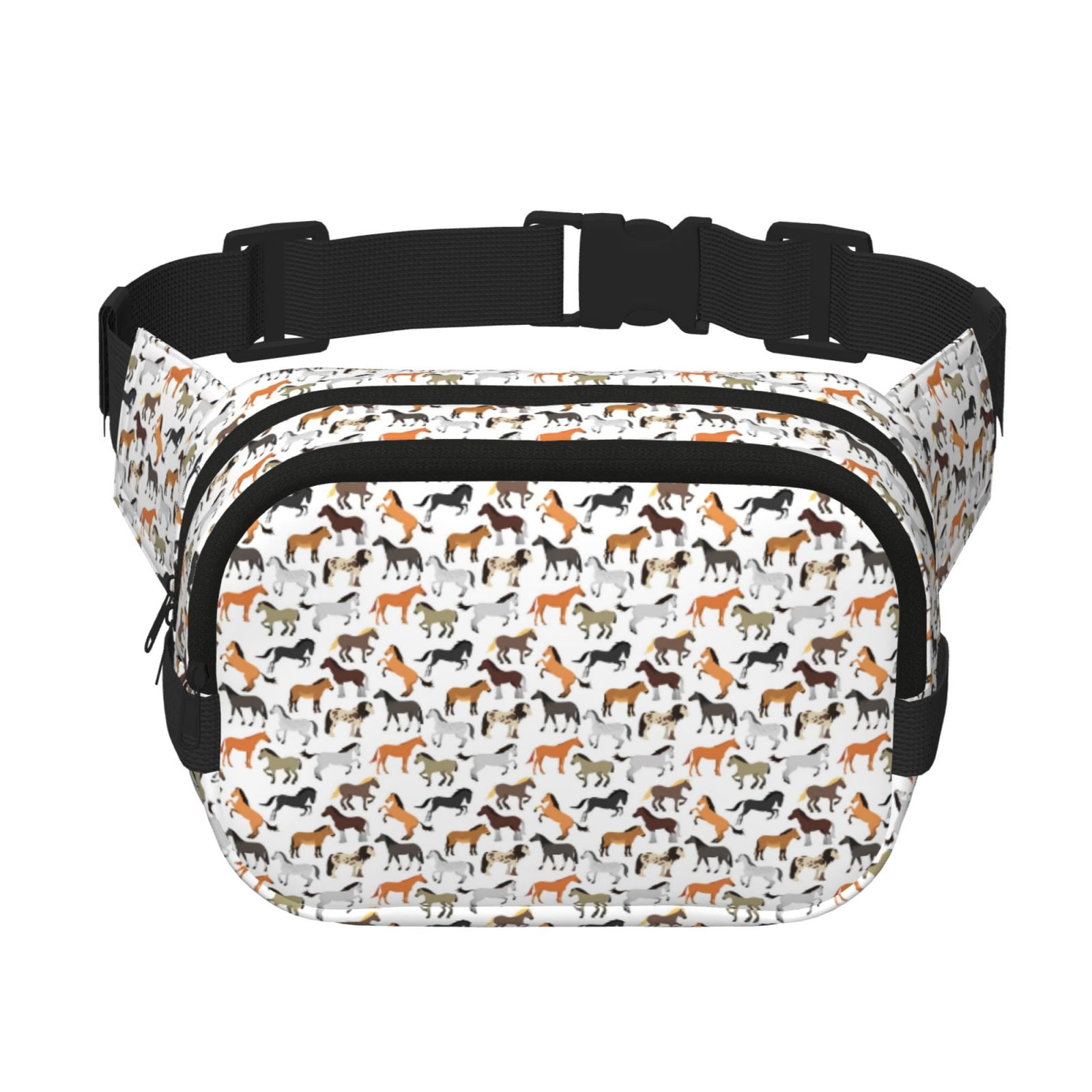 Ratiio Horse Pattern Square Double Layer Waist Bag, Durable Twill Fabric Waist Pack with Adjustable Belt,Outdoor Hiking, Running, Travel Waist Bag