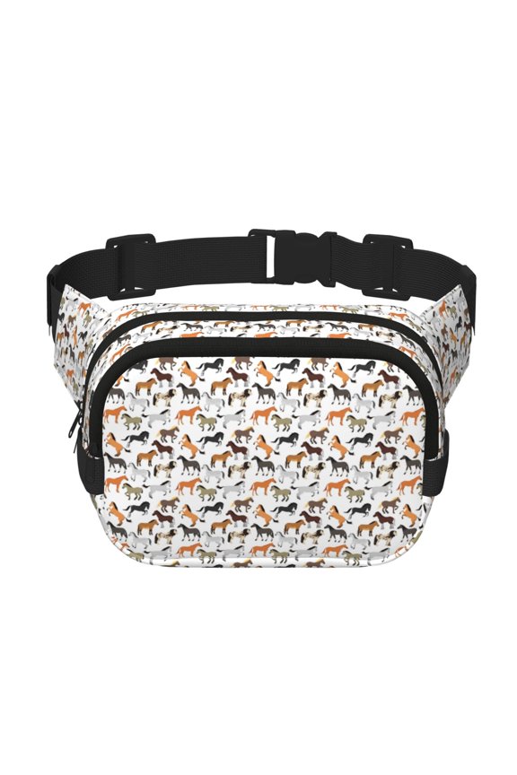 Horse Pattern Square Double Layer Waist Bag, Durable Twill Fabric Waist Pack with Adjustable Belt,Outdoor Hiking, Running, Travel Waist Bag