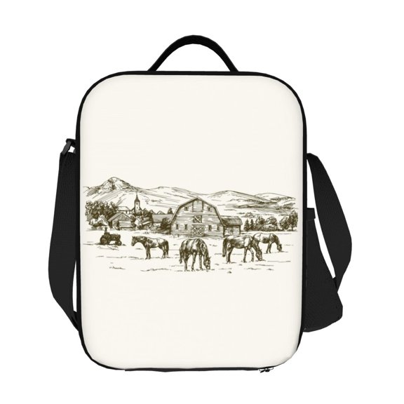 Ratiio Horses Grazing On Meadow Print Lunch Box - Reusable Lunch Bag Men Adult Women- Insulated LunchBox