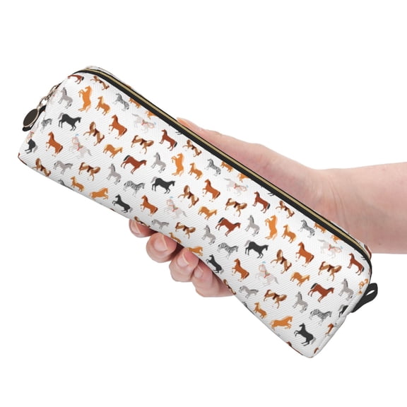Ratiio Horses Pattern Leather Pencil Case, Pencil Pouch with Durable Zipper, Compact and Stylish Organizer for Stationery, Art Supplies, Travel Essentials
