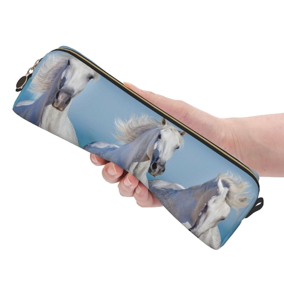Ratiio Horses Running Through The Water Pattern Leather Pencil Case, Pencil Pouch with Durable Zipper, Compact and Stylish Organizer for Stationery, Art Supplies, Travel Essentials