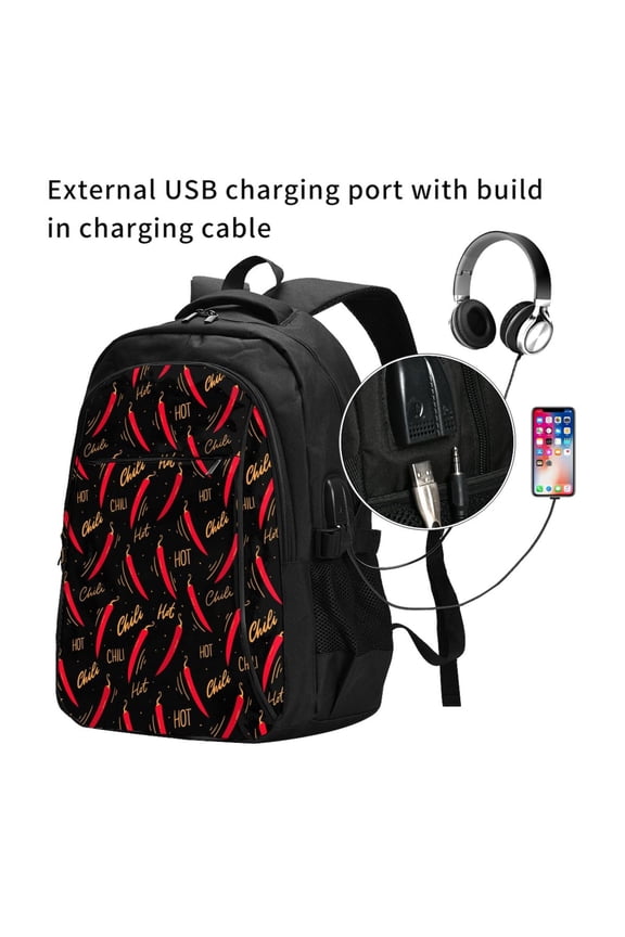 Hot Chili Print Travel Laptop Backpack,Slim Sturdy Laptops Backpack with USB Charging Port, Water Resistant College School Computer Bag