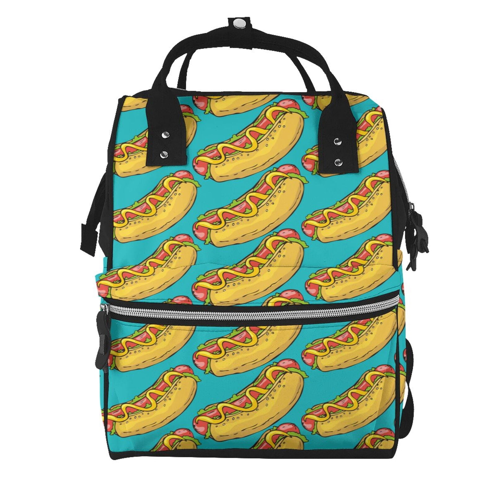 Ratiio Hot Dogs 8 Mummy Backpack - Waterproof Twill Canvas, Large Capacity Diaper Bag with Multiple Pockets and Adjustable Straps