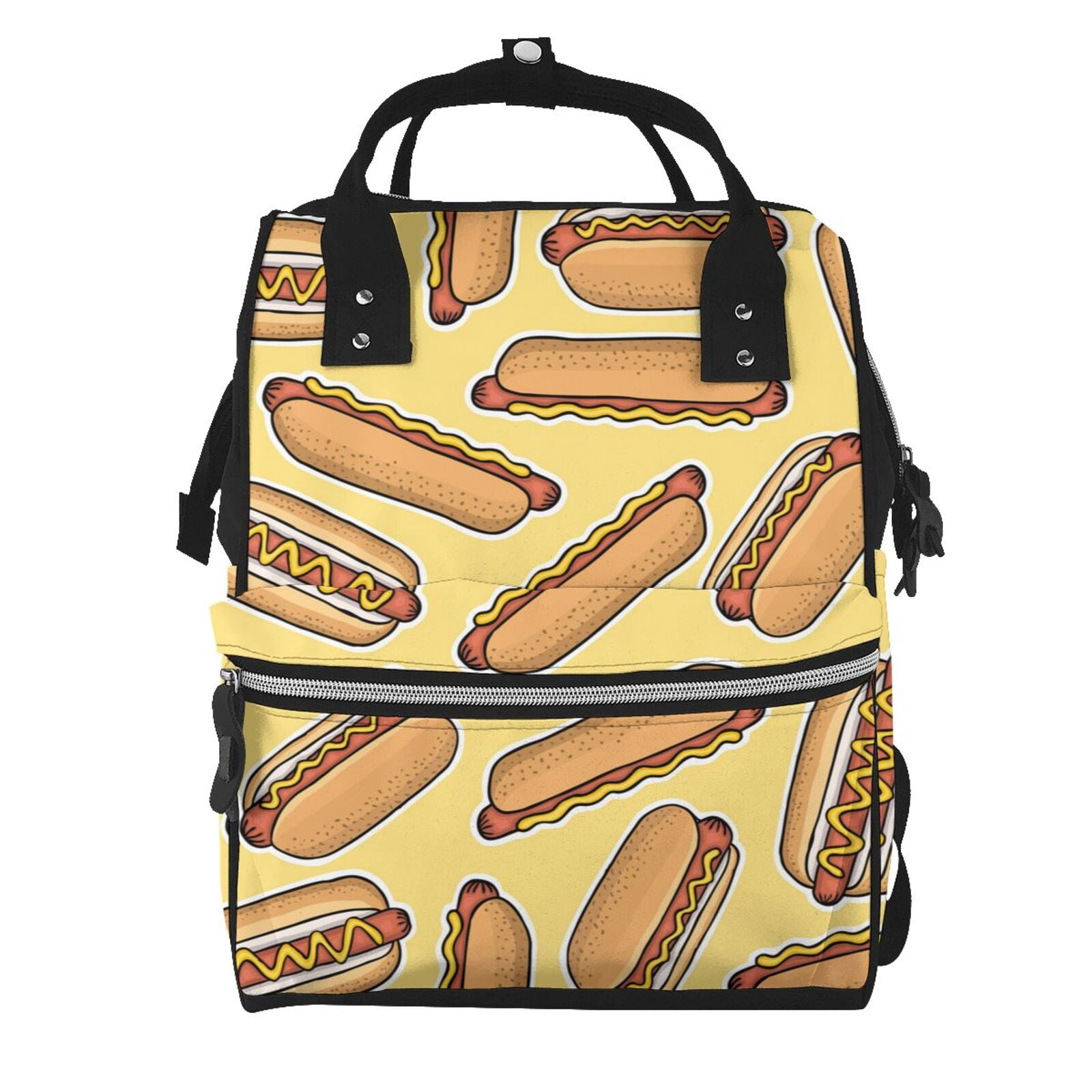 Ratiio Hot Dogs Mummy Backpack - Waterproof Twill Canvas, Large Capacity Diaper Bag with Multiple Pockets and Adjustable Straps