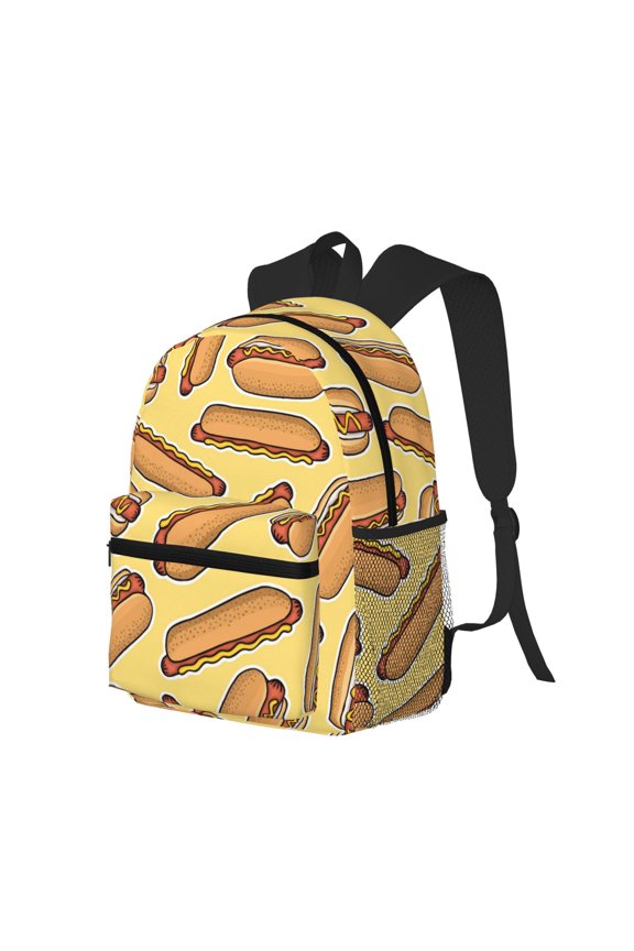 Hot Dogs Print Casual Backpack for Men and Women, Water Resistant Oxford Fabric School Bag Lightweight Travel Daypack