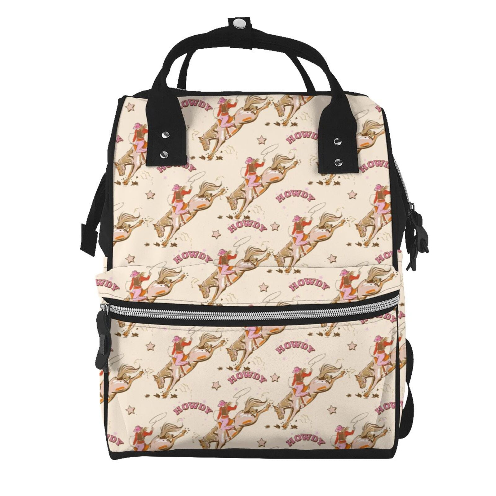 Ratiio Howdy Cowgirl Mummy Backpack - Waterproof Twill Canvas, Large Capacity Diaper Bag with Multiple Pockets and Adjustable Straps