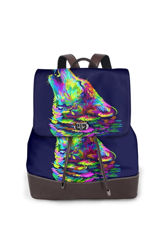 Howling Wolf Pattern Womens Backpack Purse Leather Backpack Purse for Women Travel Fashion Backpack Designer Ladies Shoulder Bags