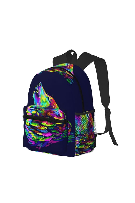 Howling Wolf Print Casual Backpack for Men and Women, Water Resistant Oxford Fabric School Bag Lightweight Travel Daypack