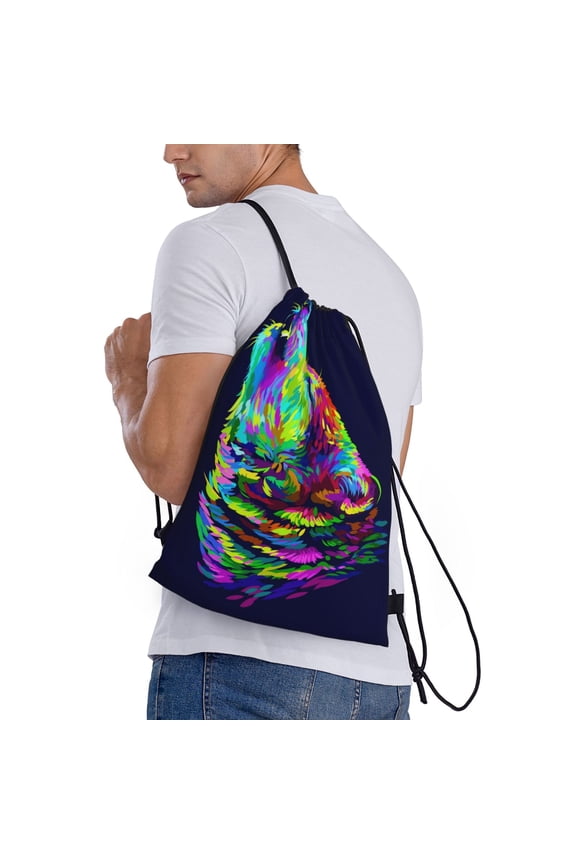 Howling Wolf Print Drawstring Backpack Bag Sport Gym Sackpack Heavy Duty String Backpack for Men Women