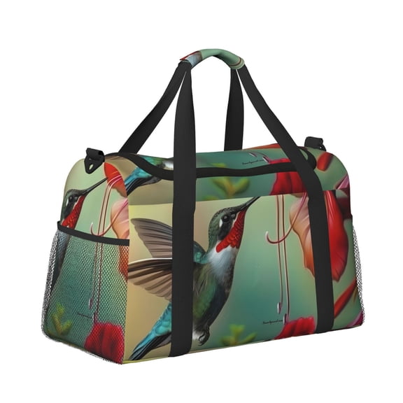 Ratiio Hummingbird Floral Paradise Pattern Hand Travel Bag, Weekender Carry On for Women Men, Sports Gym Bag, Workout Duffel Bag, Overnight Shoulder Bag fit 15.6 Inch Laptop