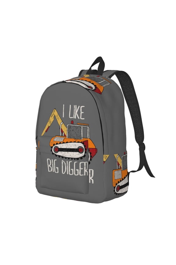 I Like Big Digger Print Canvas Backpack for Women & Men Retro Aesthetic Rucksack Basic Backpack for High School/College Students Travel Laptop Bag