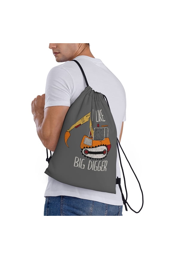I Like Big Digger Print Drawstring Backpack Bag Sport Gym Sackpack Heavy Duty String Backpack for Men Women