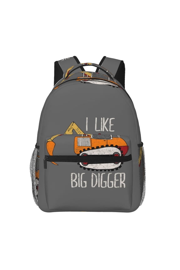 I Like Big Digger Print Eco-Friendly Casual Backpack, Water-Resistant Polyester Canvas Daypack with Smooth Zippers, Comfortable & Durable Travel Bag with Laptop Compartment