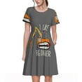 thumbnail image 1 of Ratiio I Like Big Digger Print Women's Short Sleeve Dress - Casual A-Line Dress with Side Pockets, Elastic Waist, Comfortable and Breathable Summer Dress, 1 of 4
