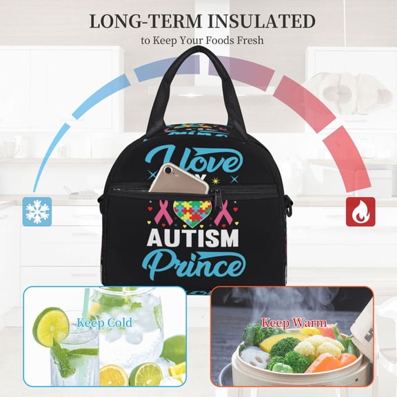 Ratiio I Love My Autism Pattern Lunch Bag ,Insulated Lunch Box, Small Leakproof Cooler Food Lunch Containers Reusable High Capacity Lunch Tote Bags