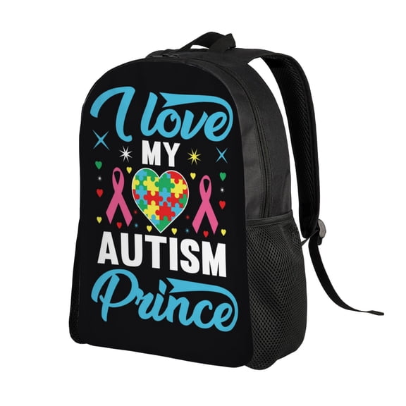 Ratiio I Love My Autism Print Backpack with Padded 15-inch Laptop Sleeve- Spacious and Durable Daypack for Work and Travel