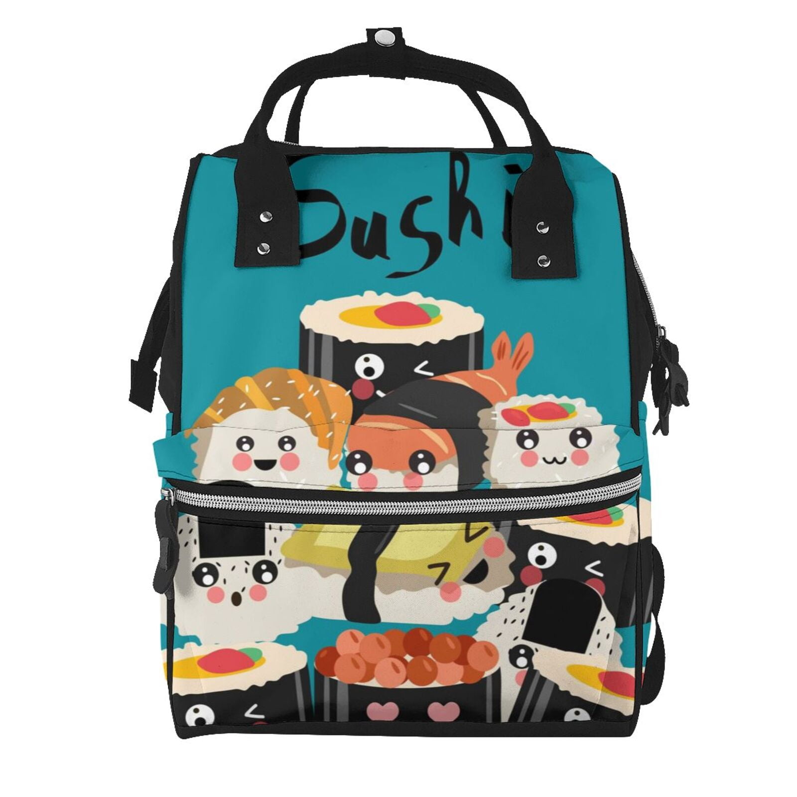 Ratiio I Love Sushi Mummy Backpack - Waterproof Twill Canvas, Large Capacity Diaper Bag with Multiple Pockets and Adjustable Straps