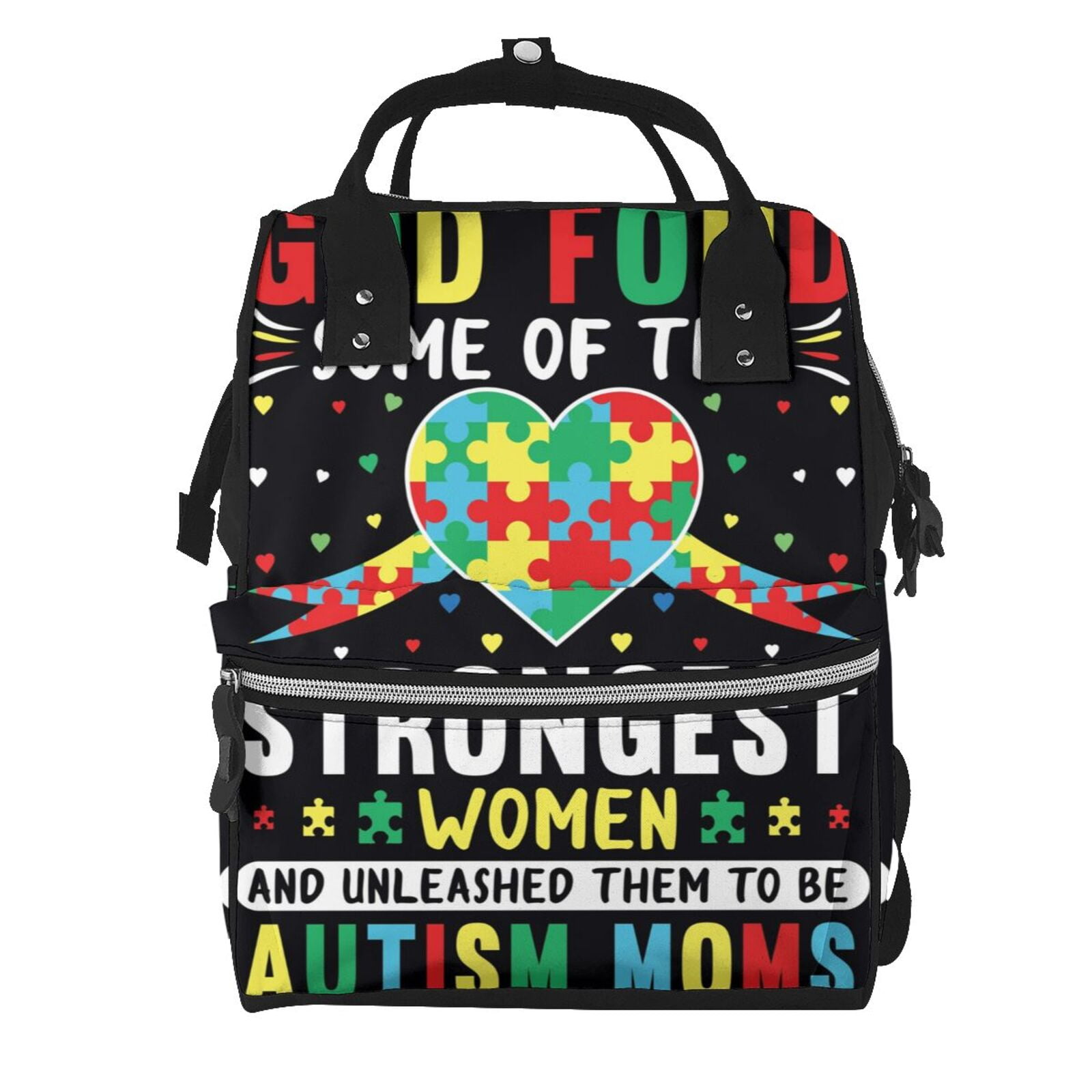 Ratiio I Love With Autism Mummy Backpack - Waterproof Twill Canvas, Large Capacity Diaper Bag with Multiple Pockets and Adjustable Straps