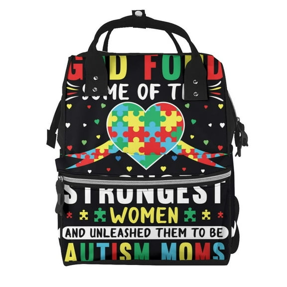 Ratiio I Love With Autism Mummy Backpack - Waterproof Twill Canvas, Large Capacity Diaper Bag with Multiple Pockets and Adjustable Straps