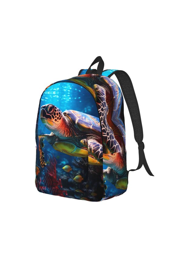 Ice Blue Ocean Sea Turtle Print Canvas Backpack for Women & Men Retro Aesthetic Rucksack Basic Backpack for High School/College Students Travel Laptop Bag