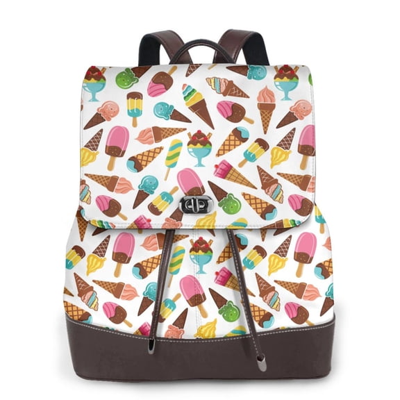 Ratiio Ice Cream Popsicles Pattern Womens Backpack Purse Leather Backpack Purse for Women Travel Fashion Backpack Designer Ladies Shoulder Bags