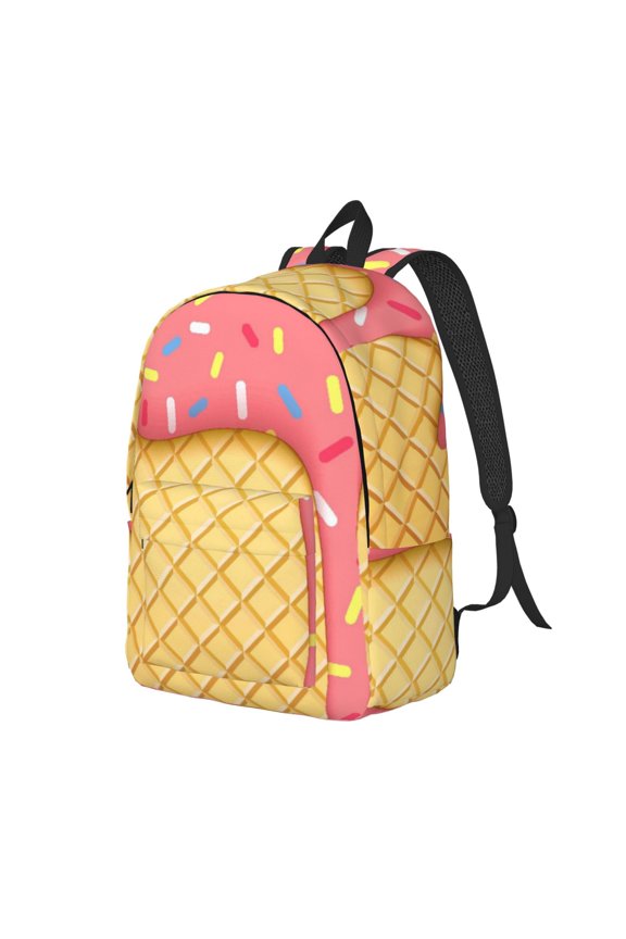 Ice Cream Print Canvas Backpack for Women & Men Retro Aesthetic Rucksack Basic Backpack for High School/College Students Travel Laptop Bag