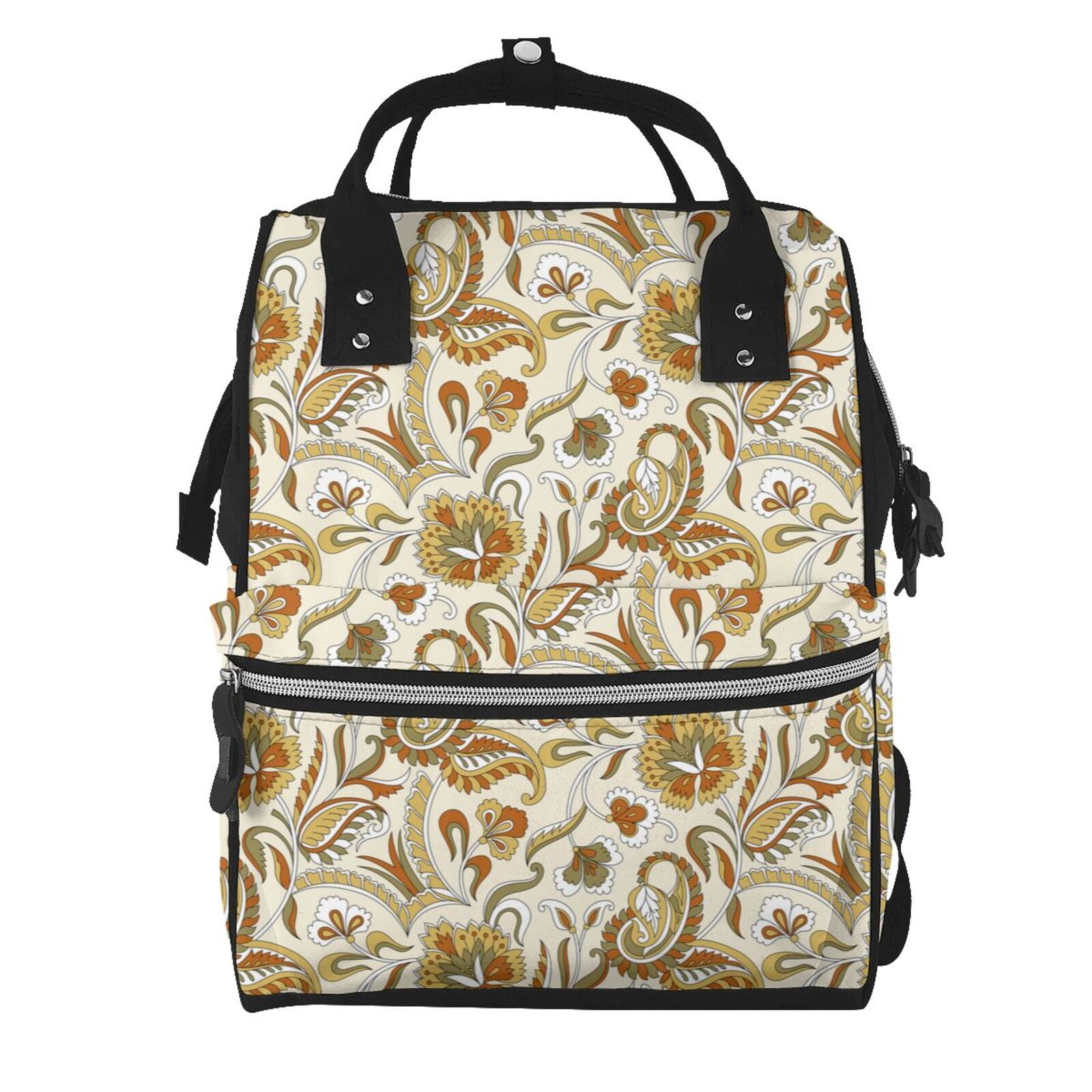 Ratiio Indian Paisley Mummy Backpack - Waterproof Twill Canvas, Large Capacity Diaper Bag with Multiple Pockets and Adjustable Straps