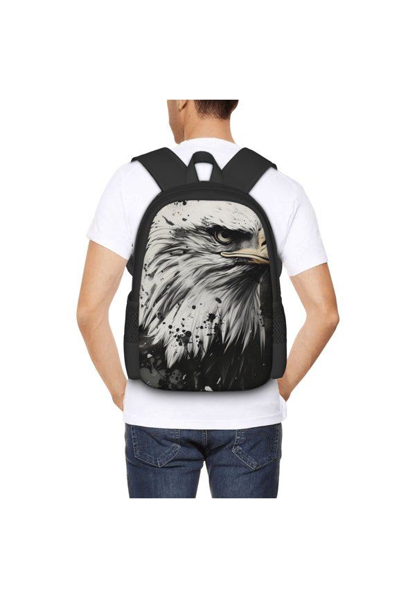 Ink Style Bald Eagle Backpack for Men and Women - Durable 600D Oxford Cloth -Large Capacity, Water-Resistant School, Travel, and Hiking Bag