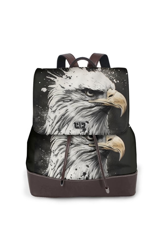 Ink Style Bald Eagle Pattern Womens Backpack Purse Leather Backpack Purse for Women Travel Fashion Backpack Designer Ladies Shoulder Bags