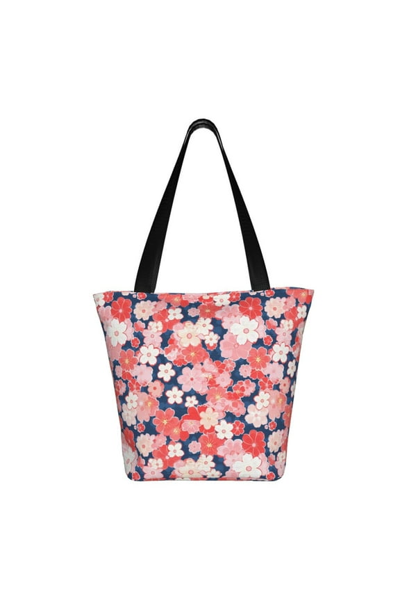 Japanese Cherry Blossoms Print Shoulder Bag for Women, Polyester Crossbody Purse Lightweight Handbag for Daily Travel and Casual Use
