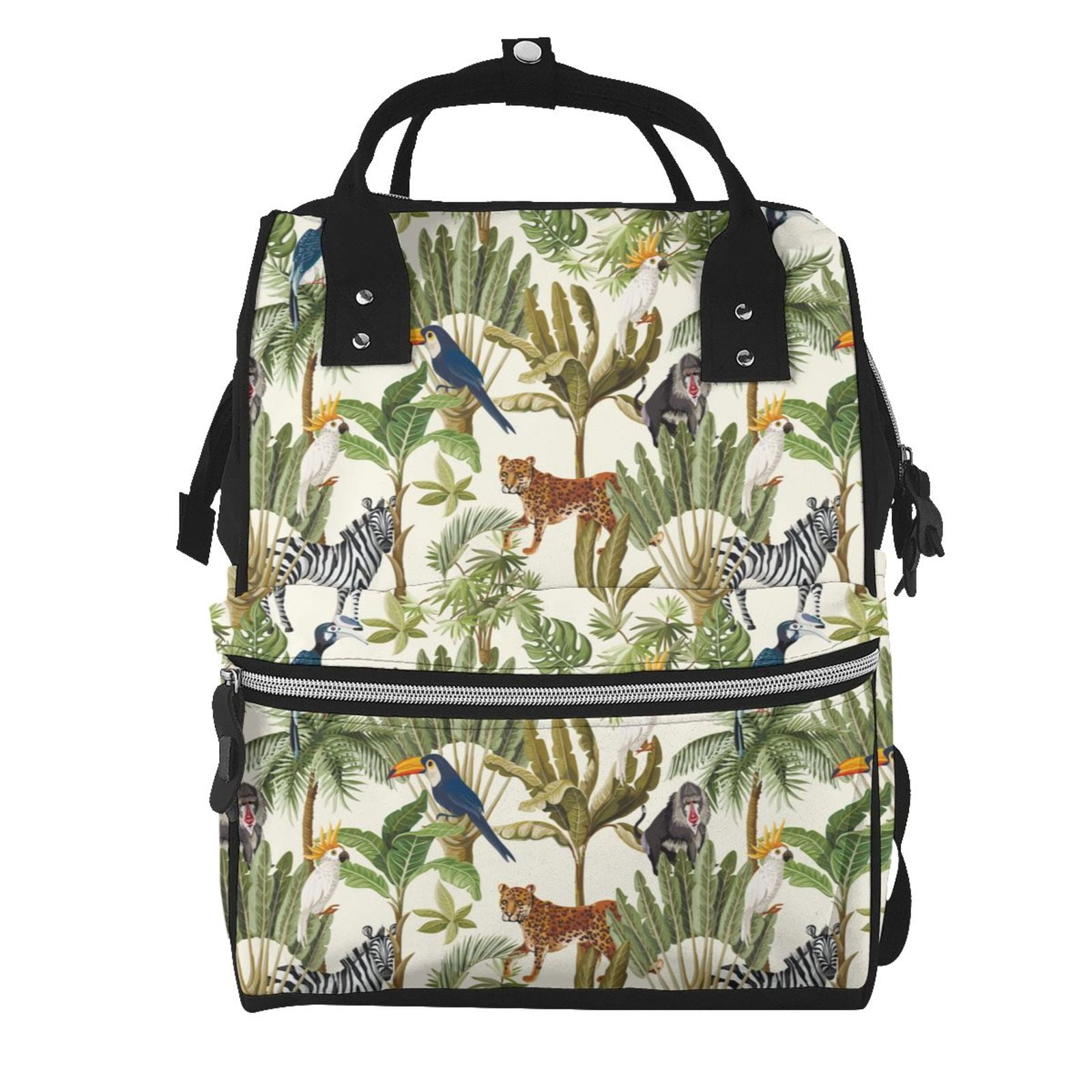 Ratiio Jungle Animals Mummy Backpack - Waterproof Twill Canvas, Large Capacity Diaper Bag with Multiple Pockets and Adjustable Straps