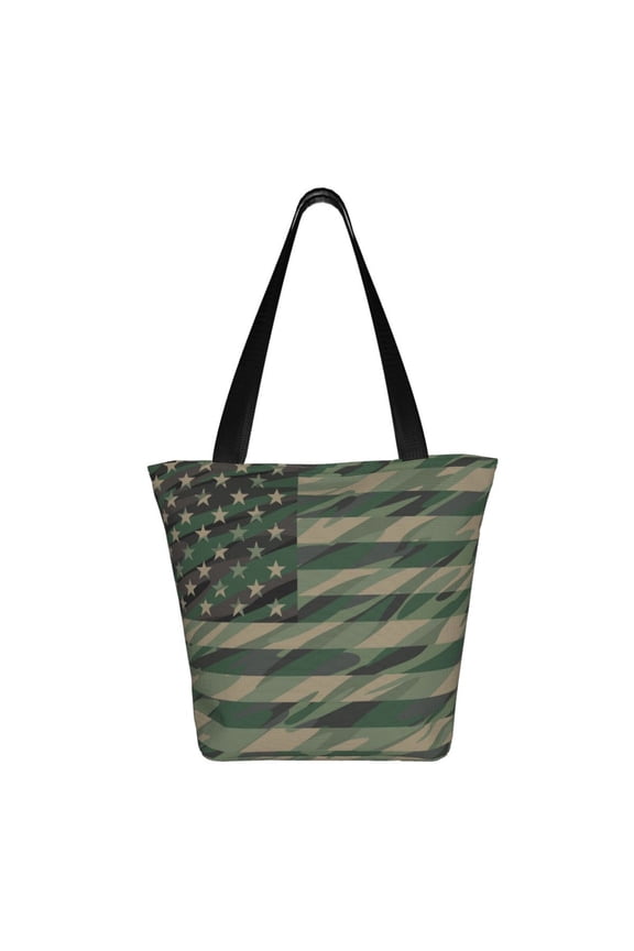Jungle Green Camo USA Flag Print Shoulder Bag for Women, Polyester Crossbody Purse Lightweight Handbag for Daily Travel and Casual Use