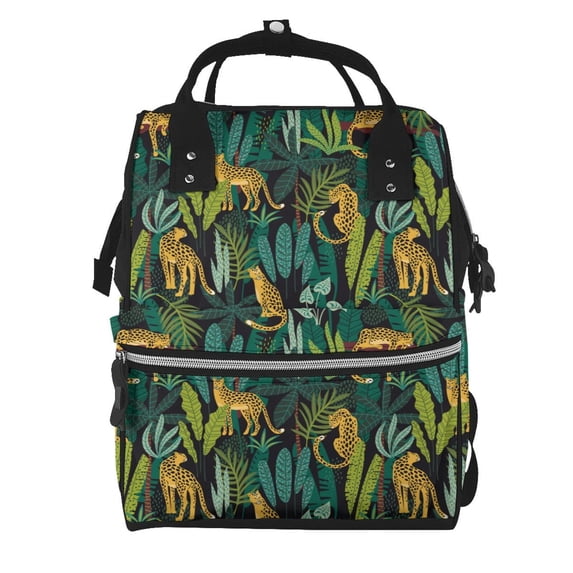 Ratiio Jungle Leopard Yellow Mummy Backpack - Waterproof Twill Canvas, Large Capacity Diaper Bag with Multiple Pockets and Adjustable Straps