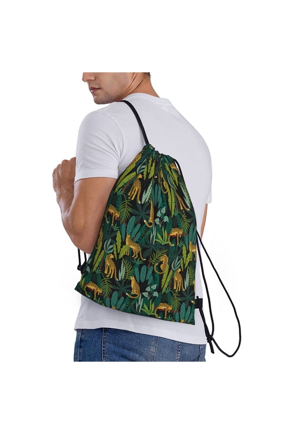 Jungle Leopard Yellow Print Drawstring Backpack Bag Sport Gym Sackpack Heavy Duty String Backpack for Men Women