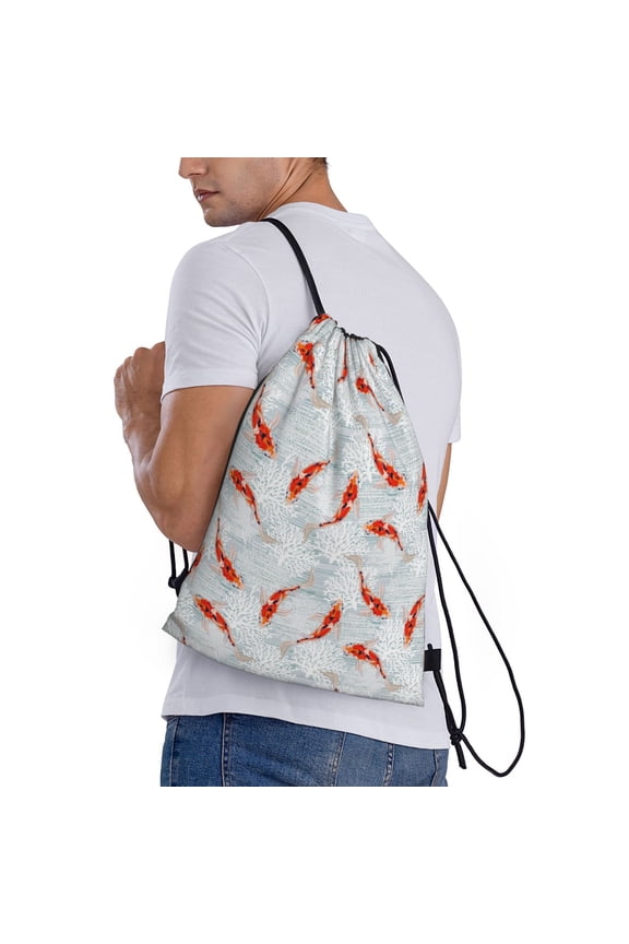 Koi Fish Corals,Spring Summer Print Drawstring Backpack Bag Sport Gym Sackpack Heavy Duty String Backpack for Men Women