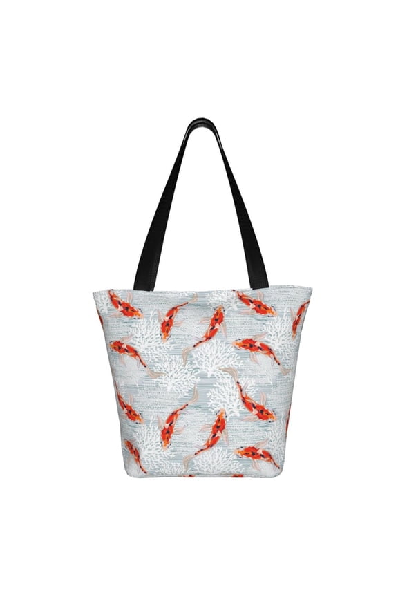 Koi Fish Corals,Spring Summer Print Shoulder Bag for Women, Polyester Crossbody Purse Lightweight Handbag for Daily Travel and Casual Use