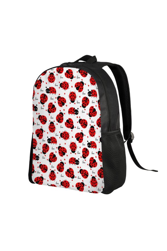 Ladybug And Heart Print Backpack with Padded 15-inch Laptop Sleeve- Spacious and Durable Daypack for Work and Travel